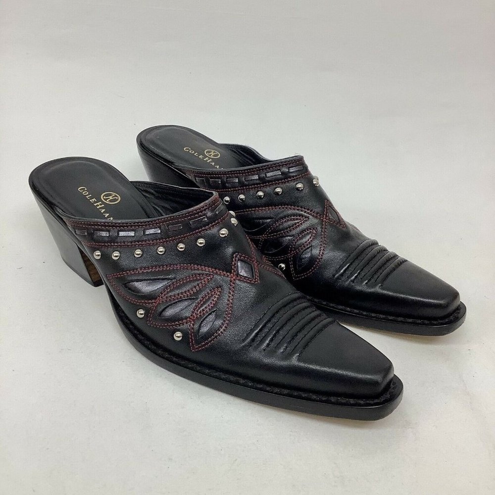 Cole Haan Black Leather Square  Toe Mule Women's Sandals Size US 9.5 B
